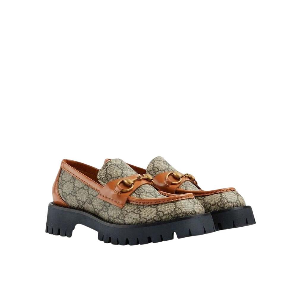 NIB Gucci GG Canvas Horsebit Platform Loafers Beige Ebony EU 36.5 US 6.5 $1,150